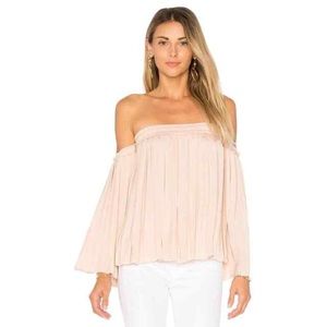 Elizabeth and James Emelyn Top XS Pink Pleated PLISSÉ Off the Shoulder Blouse